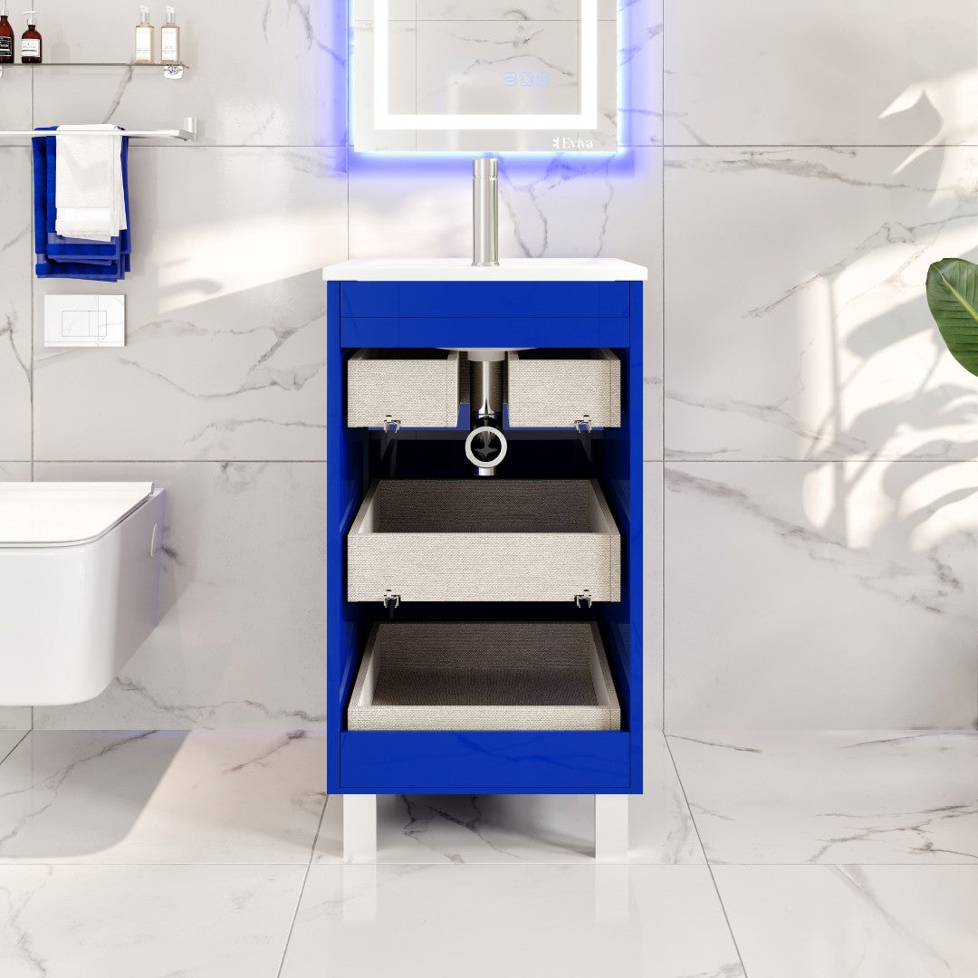 Deluxe 20 in. Blue Single Sink Bath Vanity with Porcelain Top and Integrated Sink