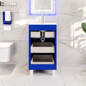 Deluxe 20 in. Blue Single Sink Bath Vanity with Porcelain Top and Integrated Sink