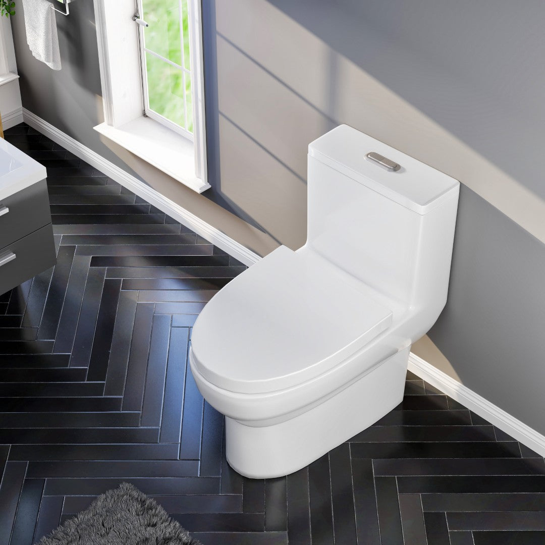 Scale 12 inch Floor Mounted 1-piece 1.28 GPF Dual Flush Elongated Toilet in White Seat Included