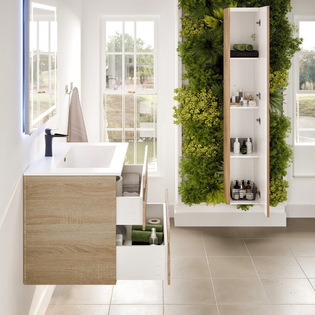 Joy 32 in. Maple Wall Mount Single Sink Bath Vanity with Porcelain Top and Integrated Sink