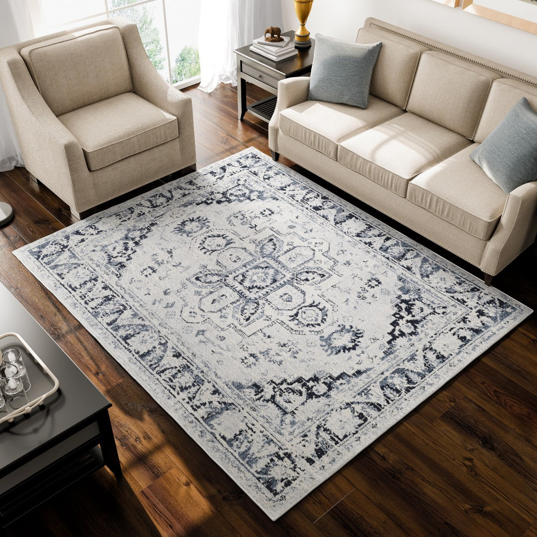 Eviva Capricorn 3' x 5' Oriental Blue/Cream Rug