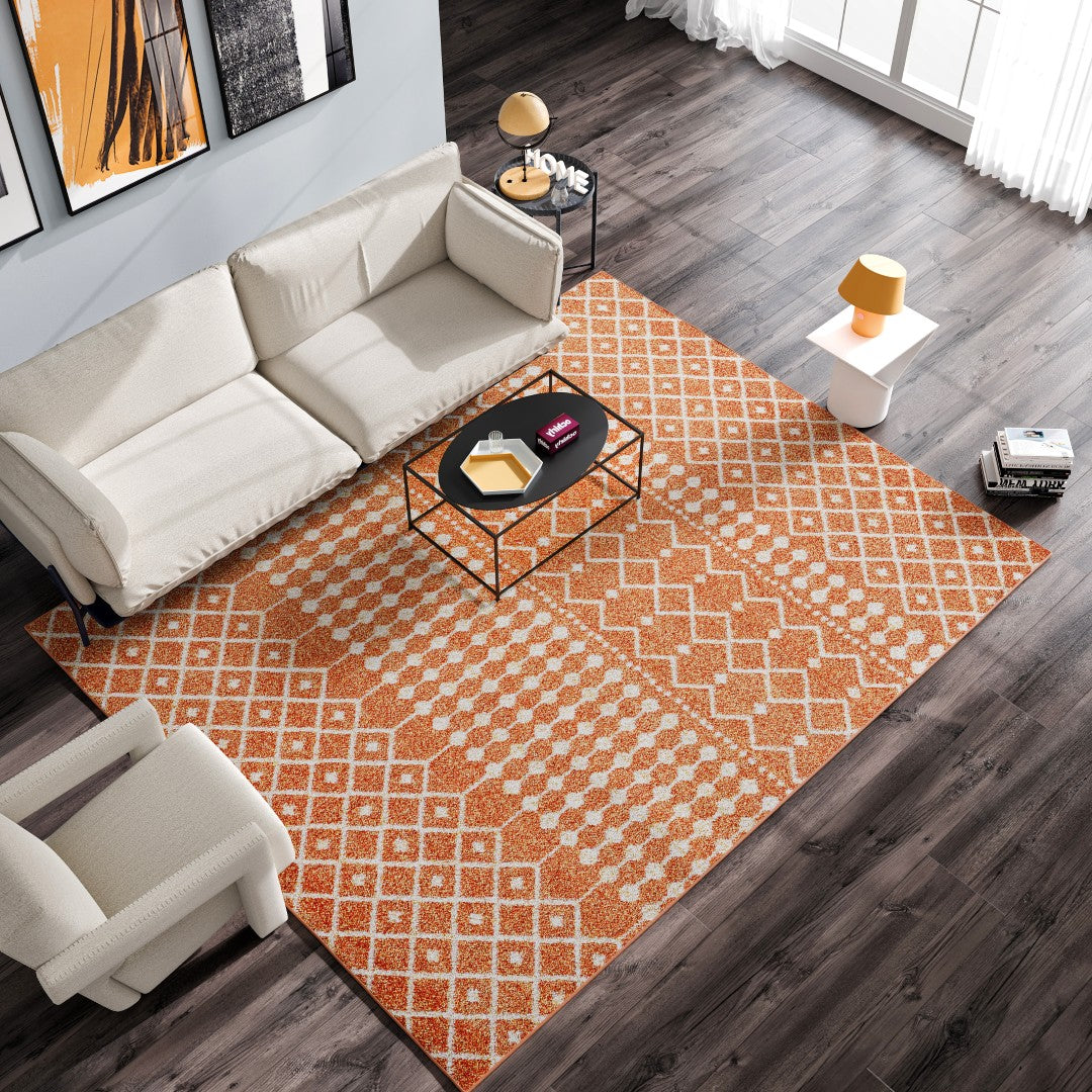 Eviva Grid 8' x 10' Geometric Orange/Cream Rug