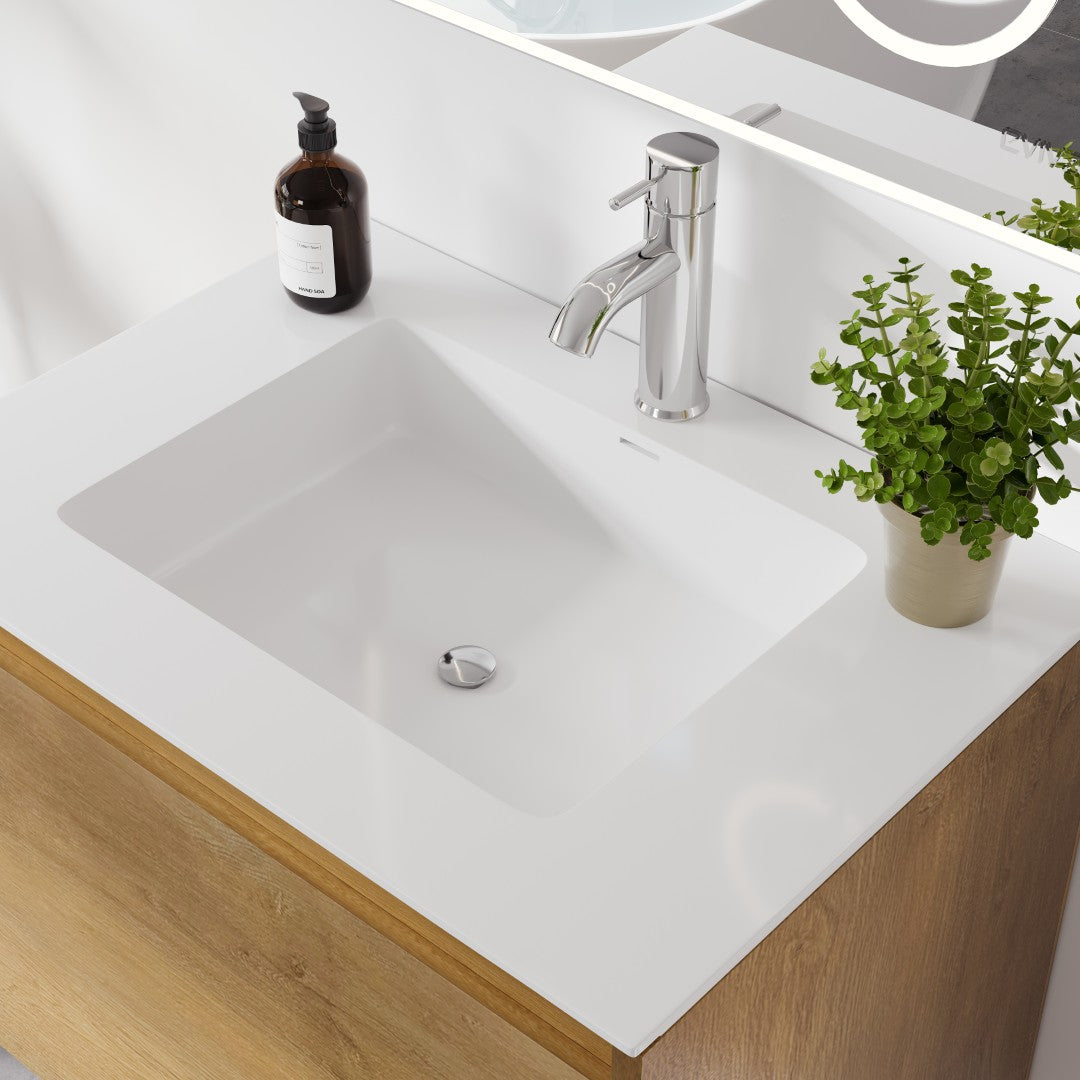 Madeira 20 in. Oak Wall Mount Single Sink Bath Vanity with Acrylic Top and Integrated Sink