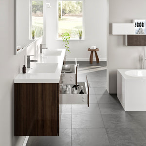 Lumina 84 in. Gray Oak Wall Mount Double Sink  Bath Vanity with Acrylic Top and Integrated Sinks