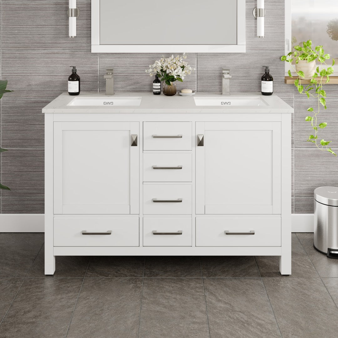 London 48 in. White Double Sink  Bath Vanity with Carrara Quartz Top and Undermount Porcelain Sinks