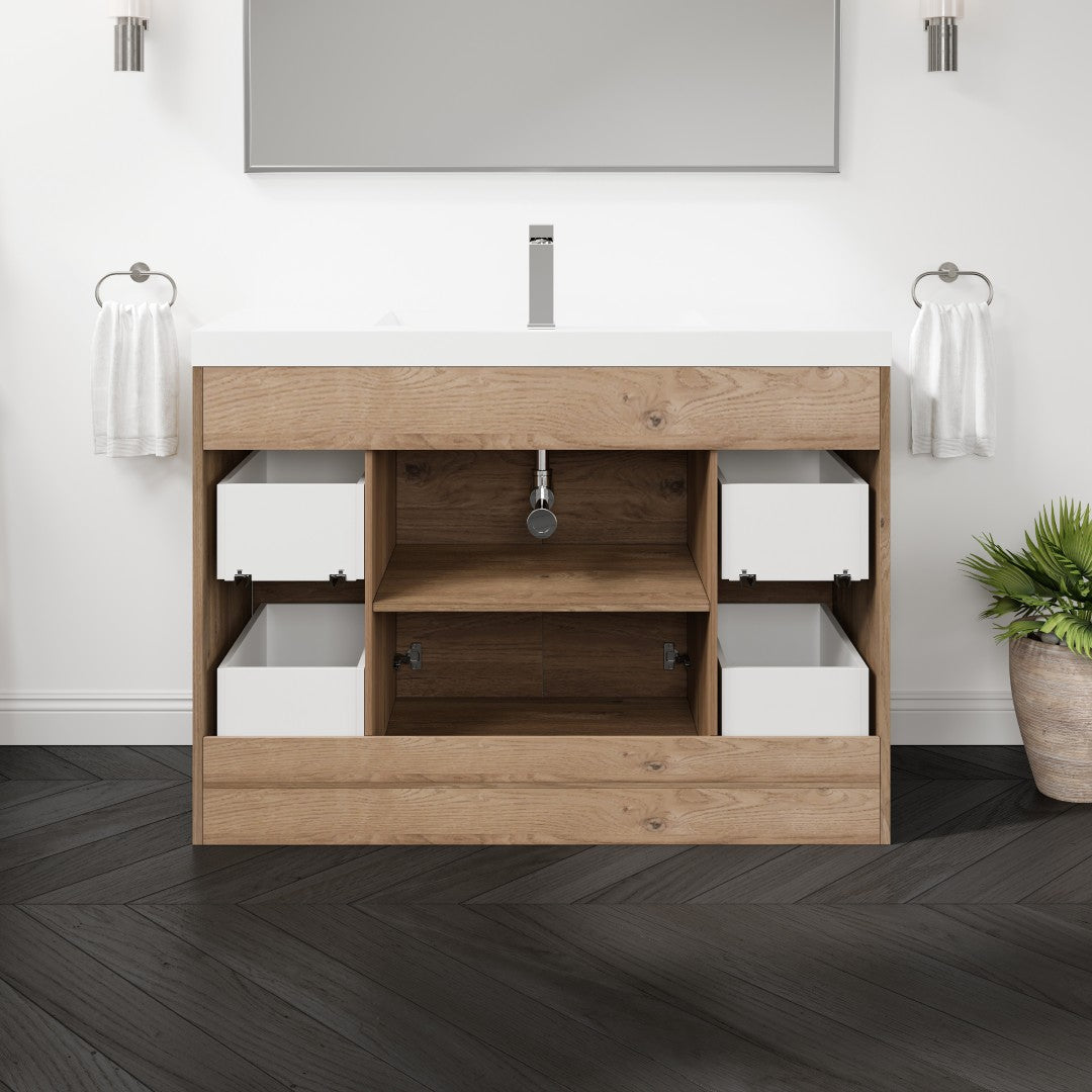 Lugano 48 in. Natural Oak Single Sink Bath Vanity with Acrylic Top and Integrated Sink