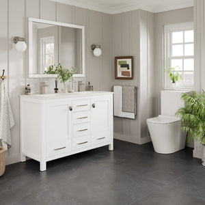 London 54 in. White Double Sink  Bath Vanity with Carrara Quartz Top and Undermount Porcelain Sinks