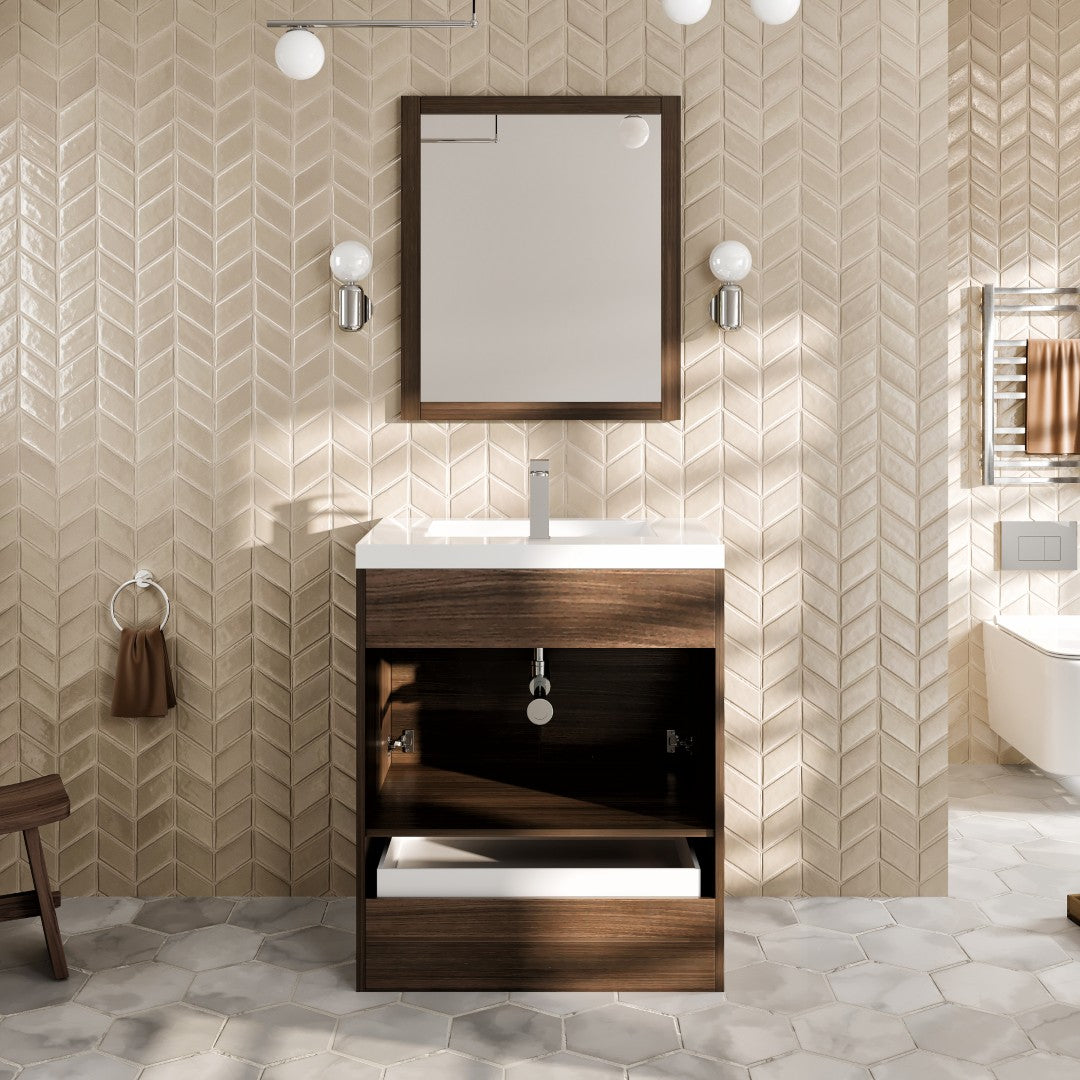 Lugano 24 in. Gray Oak Single Sink Bath Vanity with Acrylic Top and Integrated Sink