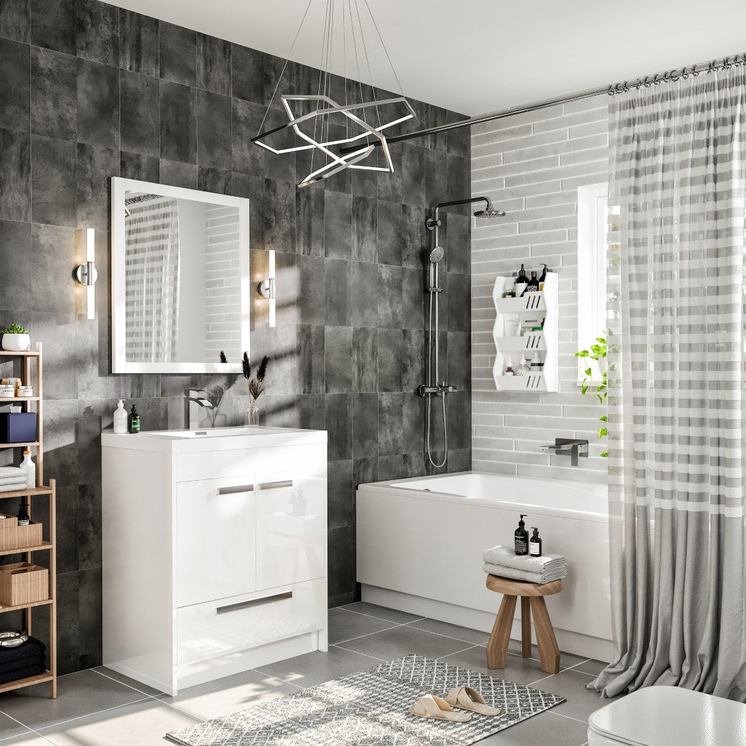 Lugano 30 in. White Single Sink Bath Vanity with Acrylic Top and Integrated Sink