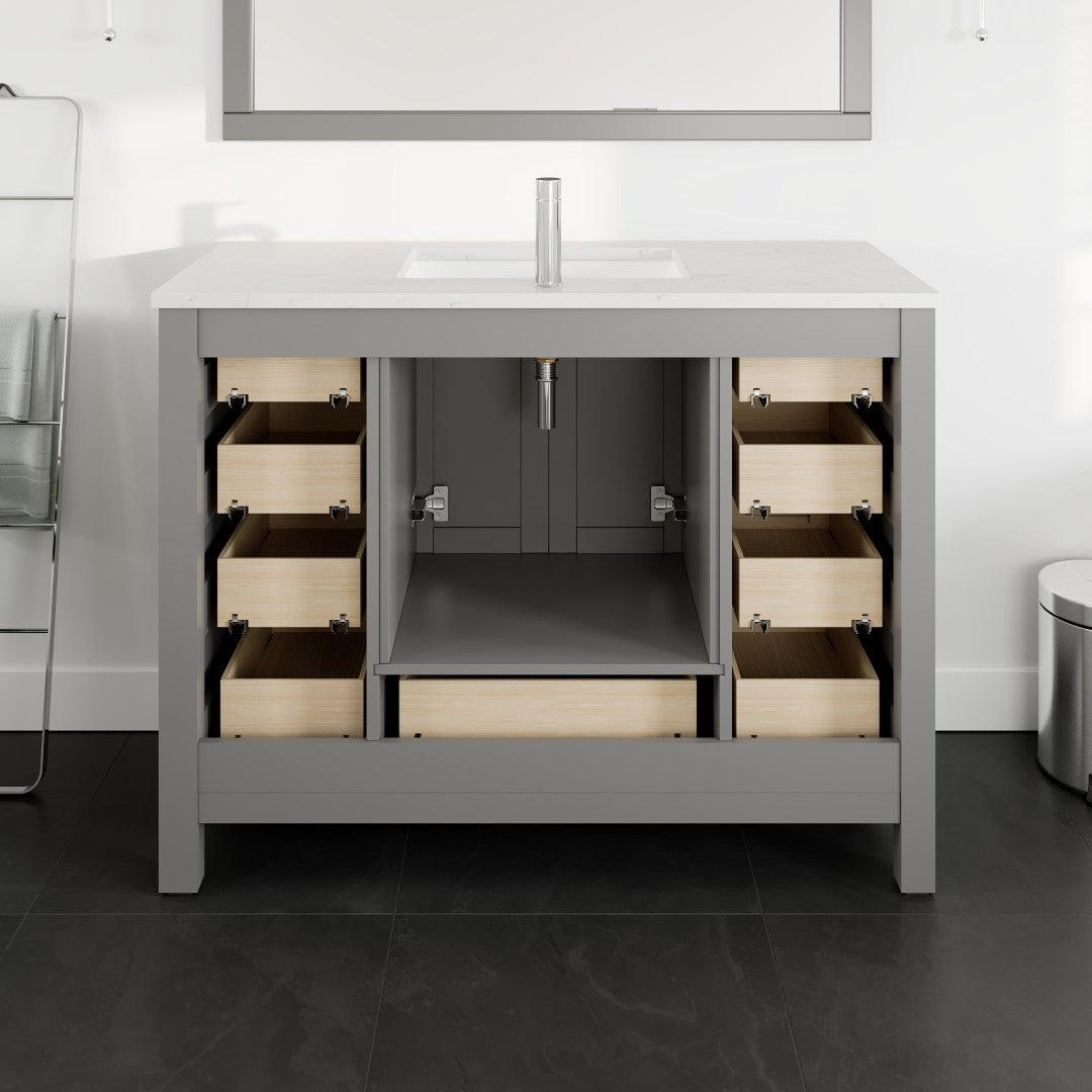 London 48 in. Gray Single Sink Bath Vanity with Carrara Quartz Top and Undermount Porcelain Sink