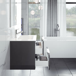 Galsaky 24 in. Gray Wall Mount Single Sink Bath Vanity with Porcelain Top and Integrated Sink