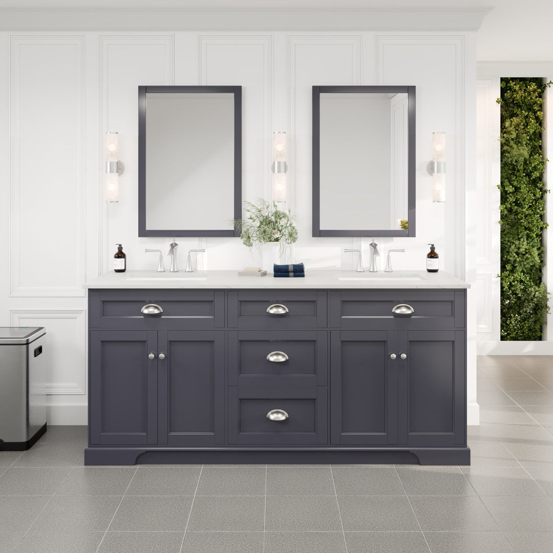 Epic 72 in. Charcoal Gray Double Sink  Bath Vanity with Carrara Quartz Top and Undermount Porcelain Sinks