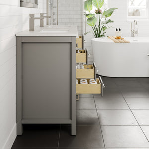 London 48 in. Gray Double Sink  Bath Vanity with Carrara Quartz Top and Undermount Porcelain Sinks