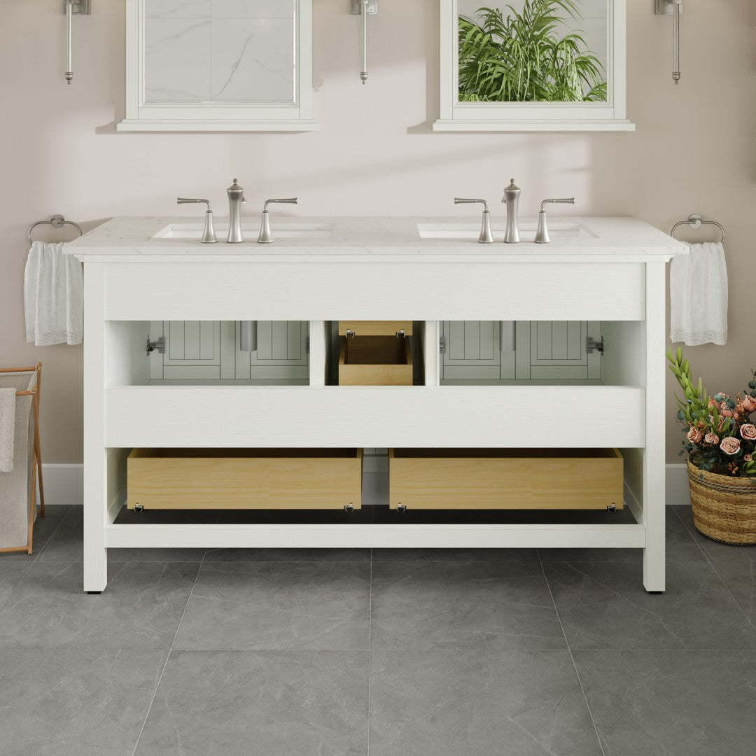 Britney 60 in. White Double Sink  Bath Vanity with Carrara Quartz Top and Undermount Porcelain Sinks