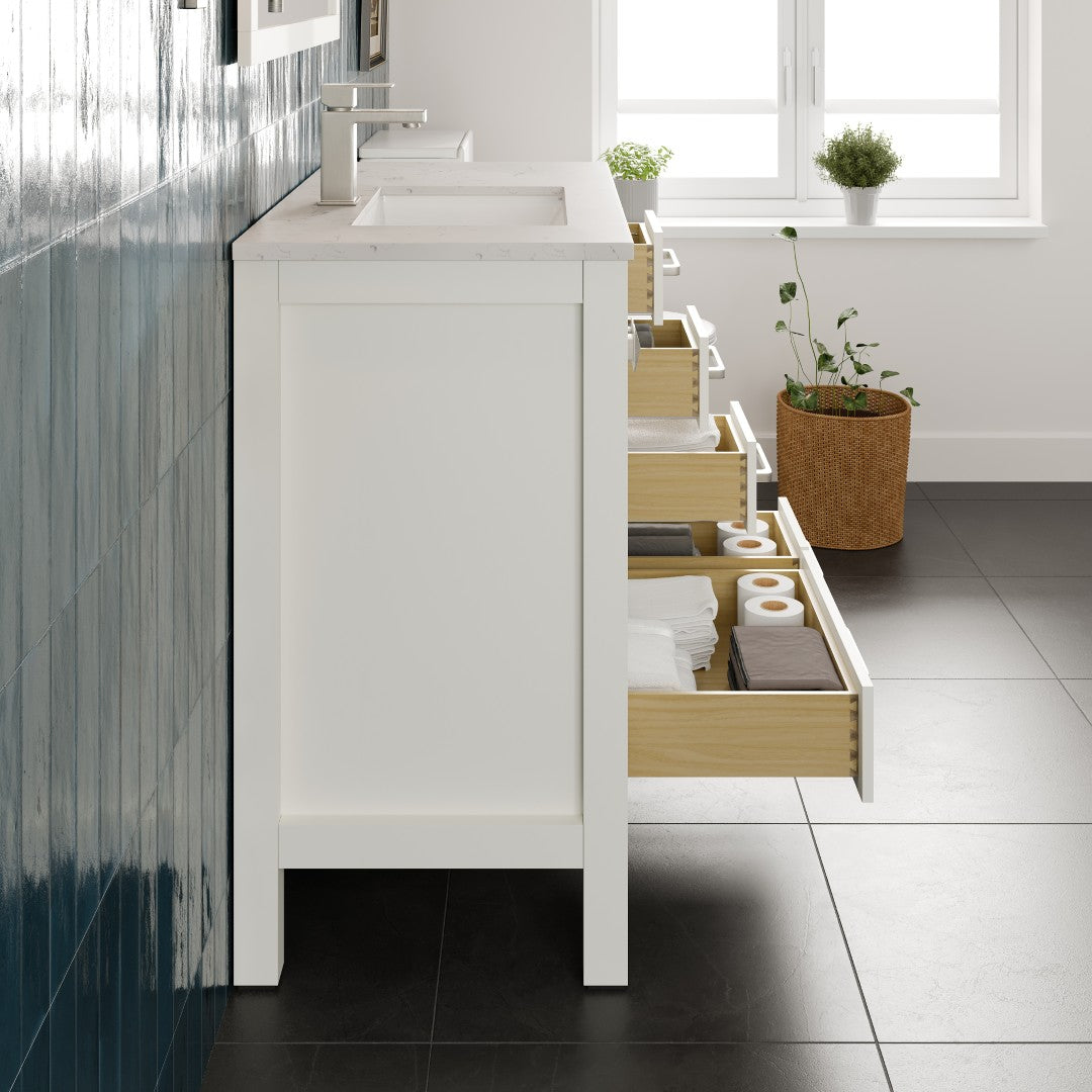 London 36 in. White Single Sink Bath Vanity with Carrara Quartz Top and Undermount Porcelain Sink