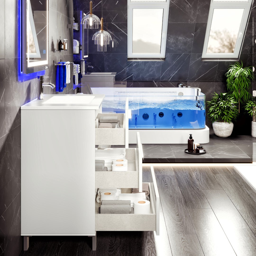 Deluxe 32 in. White Single Sink Bath Vanity with Porcelain Top and Integrated Sink