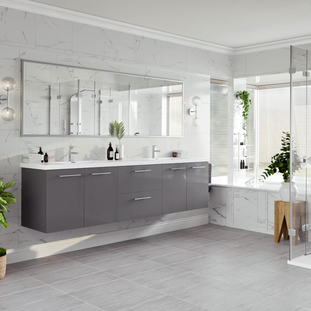 Lumina 84 in. Gray Wall Mount Double Sink  Bath Vanity with Acrylic Top and Integrated Sinks