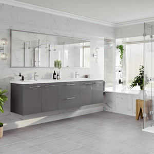 Lumina 84 in. Gray Wall Mount Double Sink  Bath Vanity with Acrylic Top and Integrated Sinks