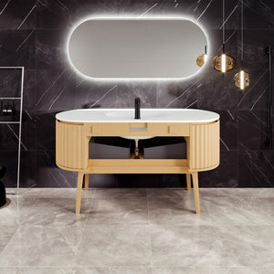 Haven 55 in. Natural Oak Single Sink Bath Vanity with Solid Surface Top and Integrated Sink