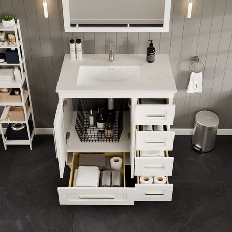 Loon 30 in. White Single Sink Bath Vanity with Carrara Quartz Top and Undermount Porcelain Sink