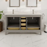 London 60 in. Gray Double Sink  Bath Vanity with Carrara Quartz Top and Undermount Porcelain Sinks