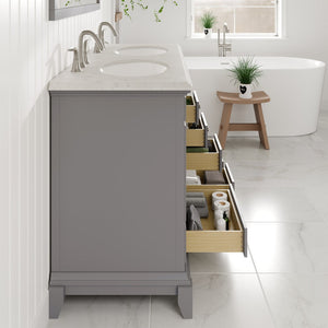Elite Stamford 48 in. Gray Double Sink  Bath Vanity with Carrara Quartz Top and Undermount Porcelain Sinks