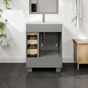 Happy 24 in. Gray Single Sink Bath Vanity with Carrara Quartz Top and Undermount Porcelain Sink