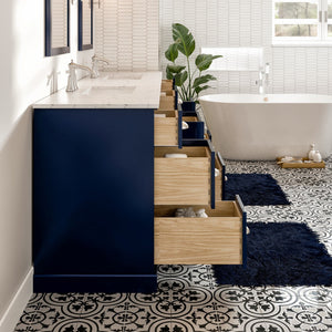 Epic 84 in. Blue Double Sink  Bath Vanity with Carrara Quartz Top and Undermount Porcelain Sinks