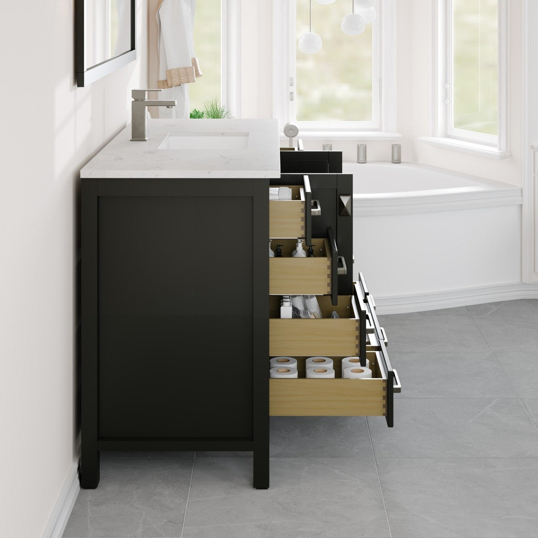 London 48 in. Espresso Single Sink Bath Vanity with Carrara Quartz Top and Undermount Porcelain Sink