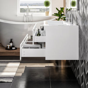 Surf 57 in. White Wall Mount Double Sink  Bath Vanity with Acrylic Top and Integrated Sinks