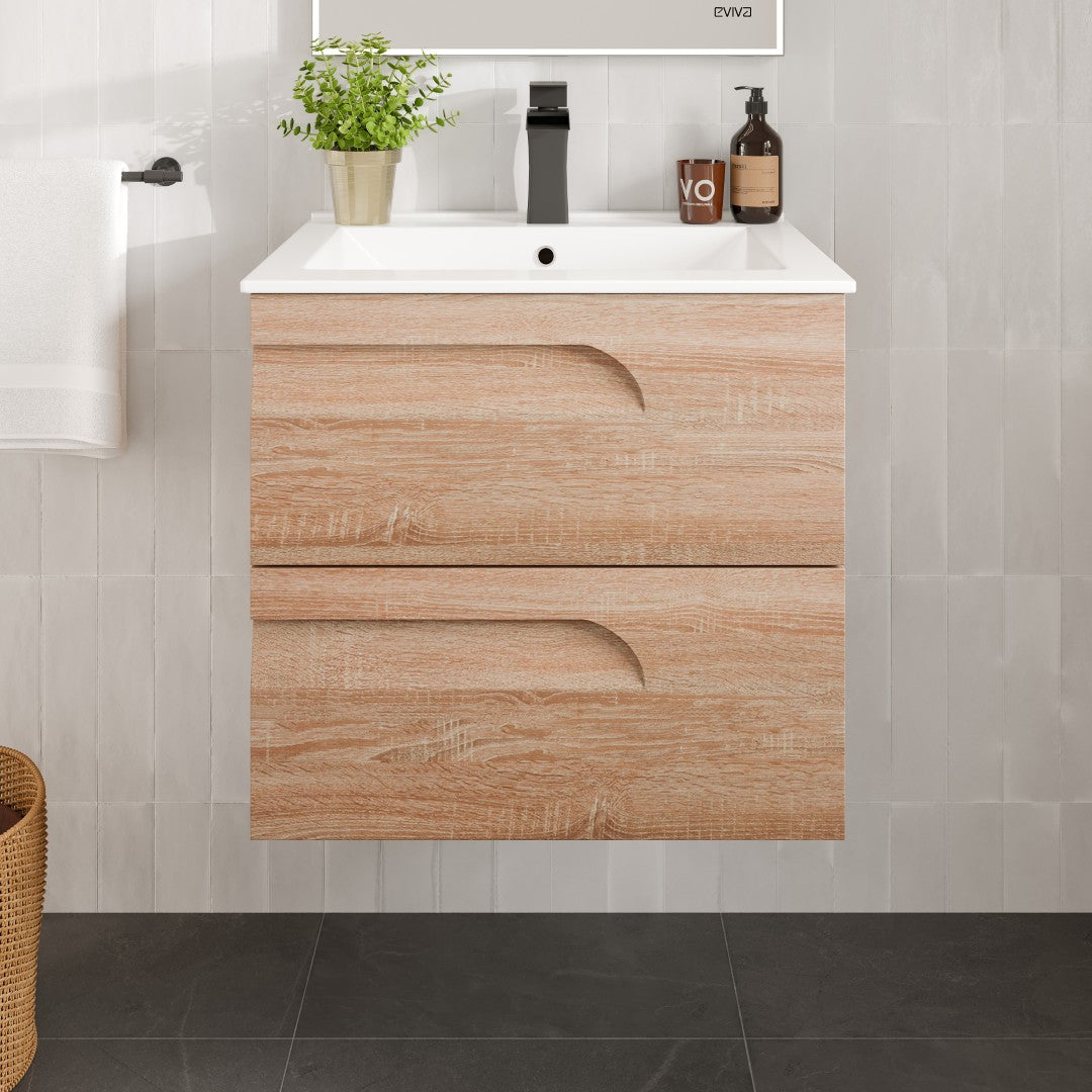 Joy 24 in. Maple Wall Mount Single Sink Bath Vanity with Porcelain Top and Integrated Sink