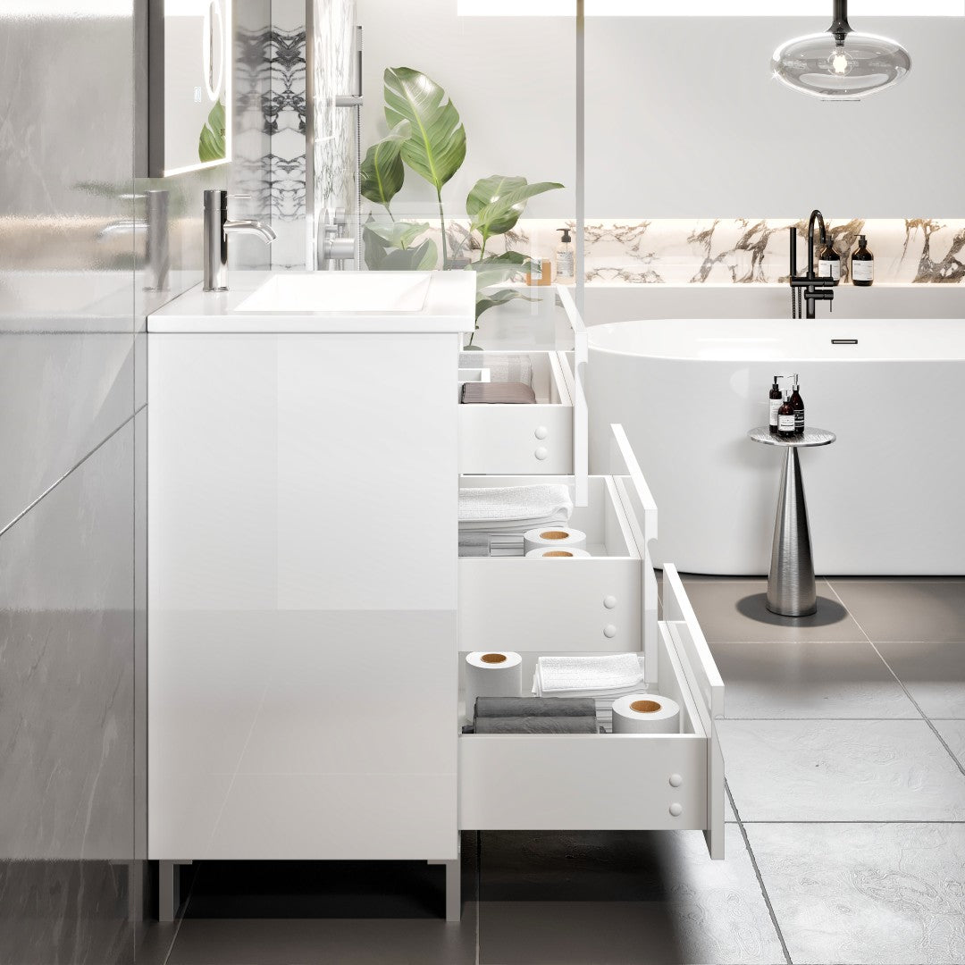 Joy 24 in. White Single Sink Bath Vanity with Porcelain Top and Integrated Sink