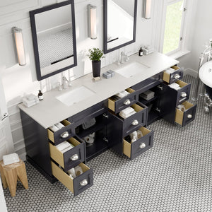 Epic 84 in. Charcoal Gray Double Sink  Bath Vanity with Carrara Quartz Top and Undermount Porcelain Sinks