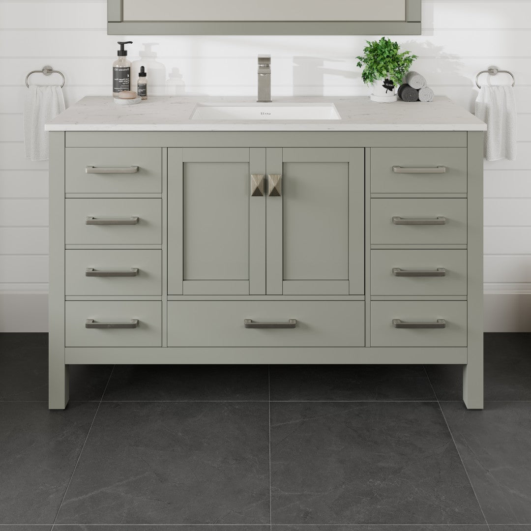 London 54 in. Gray Single Sink Bath Vanity with Carrara Quartz Top and Undermount Porcelain Sink