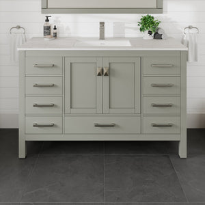 London 54 in. Gray Single Sink Bath Vanity with Carrara Quartz Top and Undermount Porcelain Sink