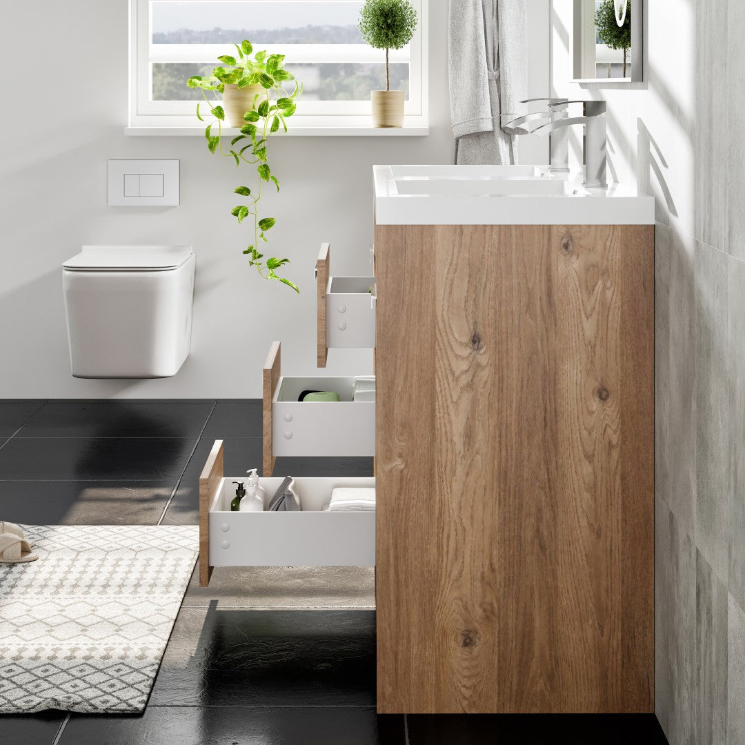 Lugano 48 in. Natural Oak Double Sink  Bath Vanity with Acrylic Top and Integrated Sinks