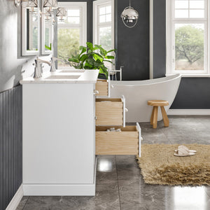 Epic 60 in. White Double Sink  Bath Vanity with Carrara Quartz Top and Undermount Porcelain Sinks
