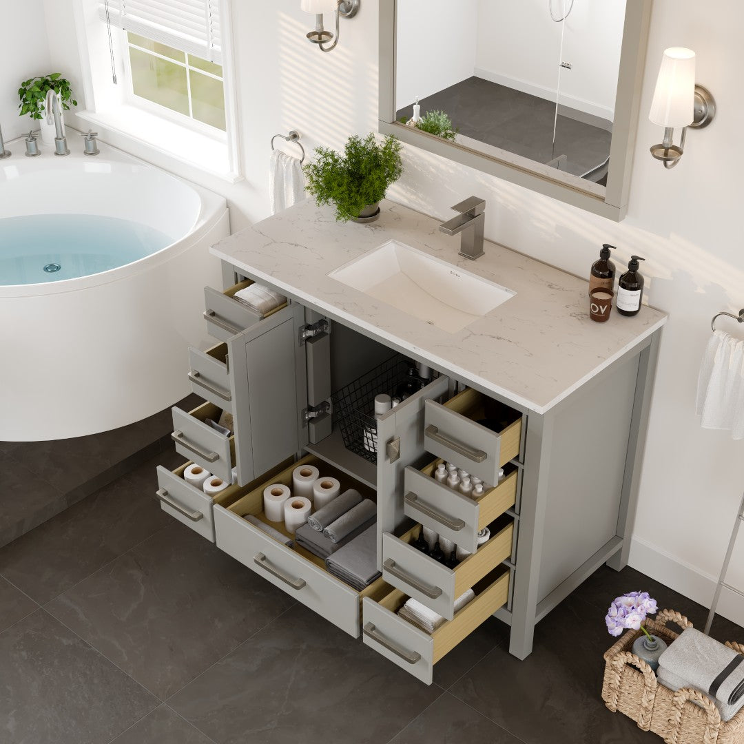 London 42 in. Gray Single Sink Bath Vanity with Carrara Quartz Top and Undermount Porcelain Sink