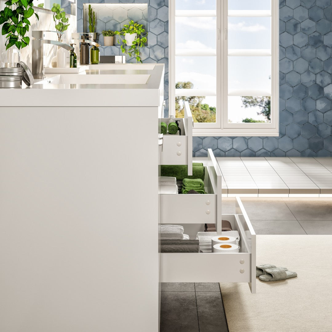 Lugano 84 in. White Double Sink  Bath Vanity with Acrylic Top and Integrated Sinks