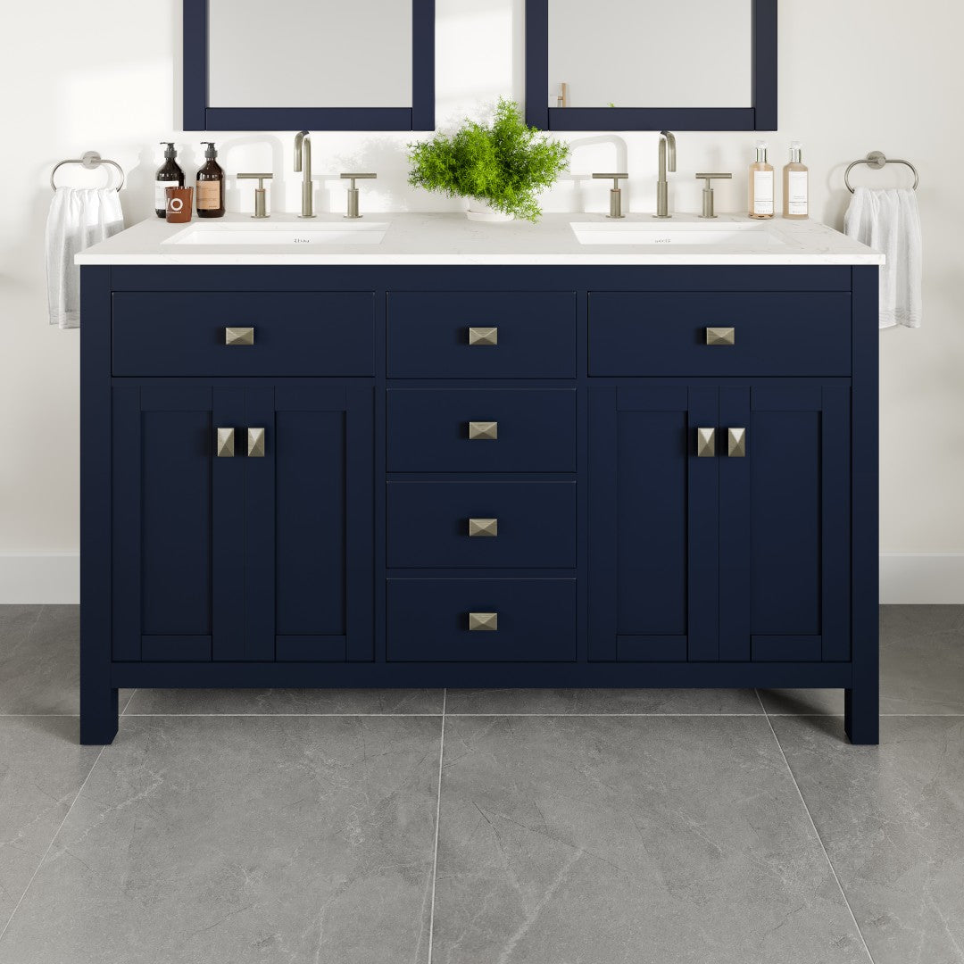 Artemis 60 in. Blue Double Sink  Bath Vanity with Engineered Top and Undermount Porcelain Sinks