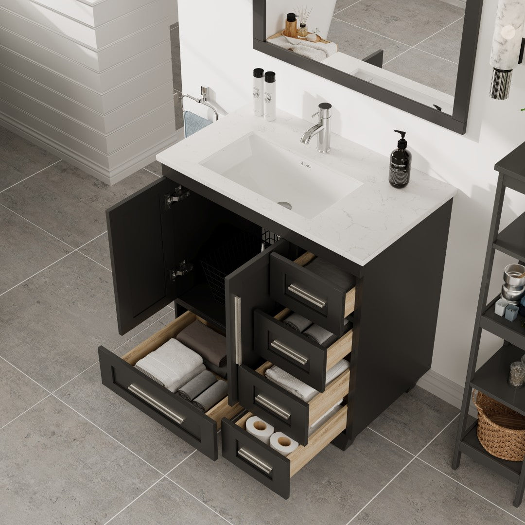 Loon 30 in. Espresso Single Sink Bath Vanity with Carrara Quartz Top and Undermount Porcelain Sink
