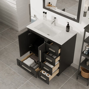 Loon 30 in. Espresso Single Sink Bath Vanity with Carrara Quartz Top and Undermount Porcelain Sink