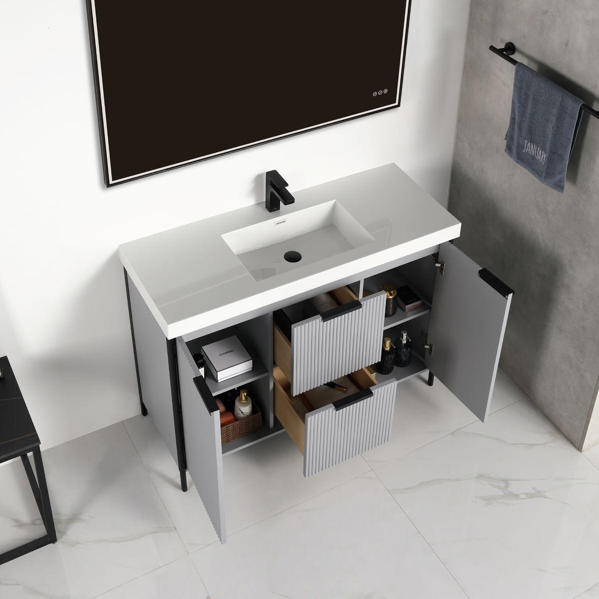 Blossom Zurich 48" Vanity – Double Sink Compatible in Glossy White & Metal Grey