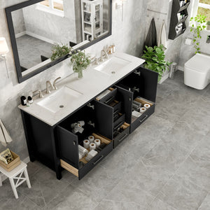 Aberdeen 72 in. Espresso Double Sink  Bath Vanity with Carrara Quartz Top and Undermount Porcelain Sinks