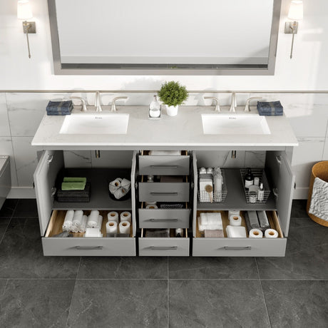 Aberdeen 72 in. Gray Double Sink  Bath Vanity with Carrara Quartz Top and Undermount Porcelain Sinks