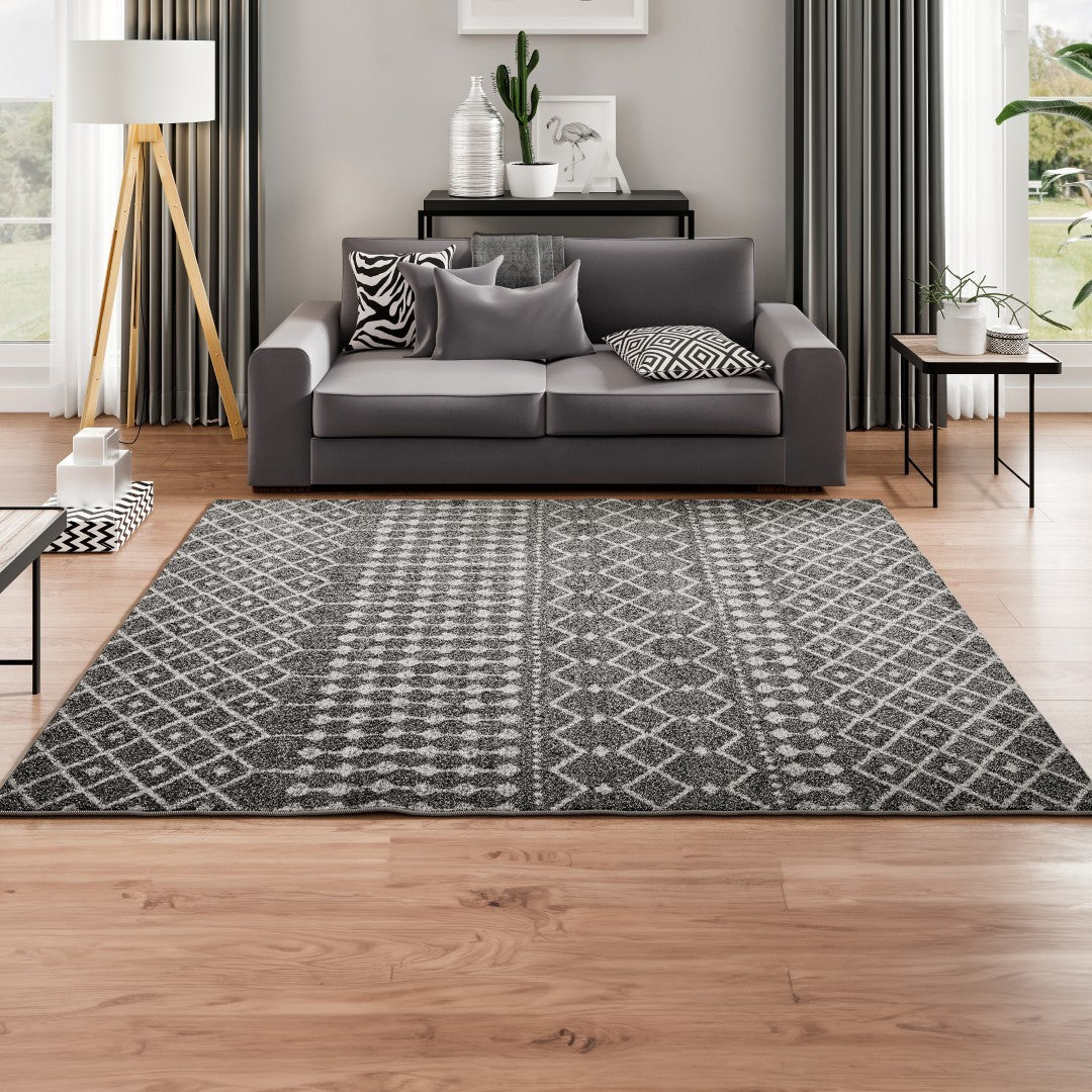 Eviva Grid 5' x 7' Geometric Gray/Cream Rug