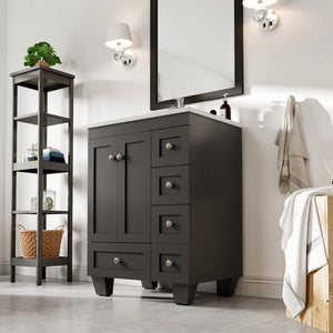 Happy 24 in. Espresso Single Sink Bath Vanity with Carrara Quartz Top and Undermount Porcelain Sink