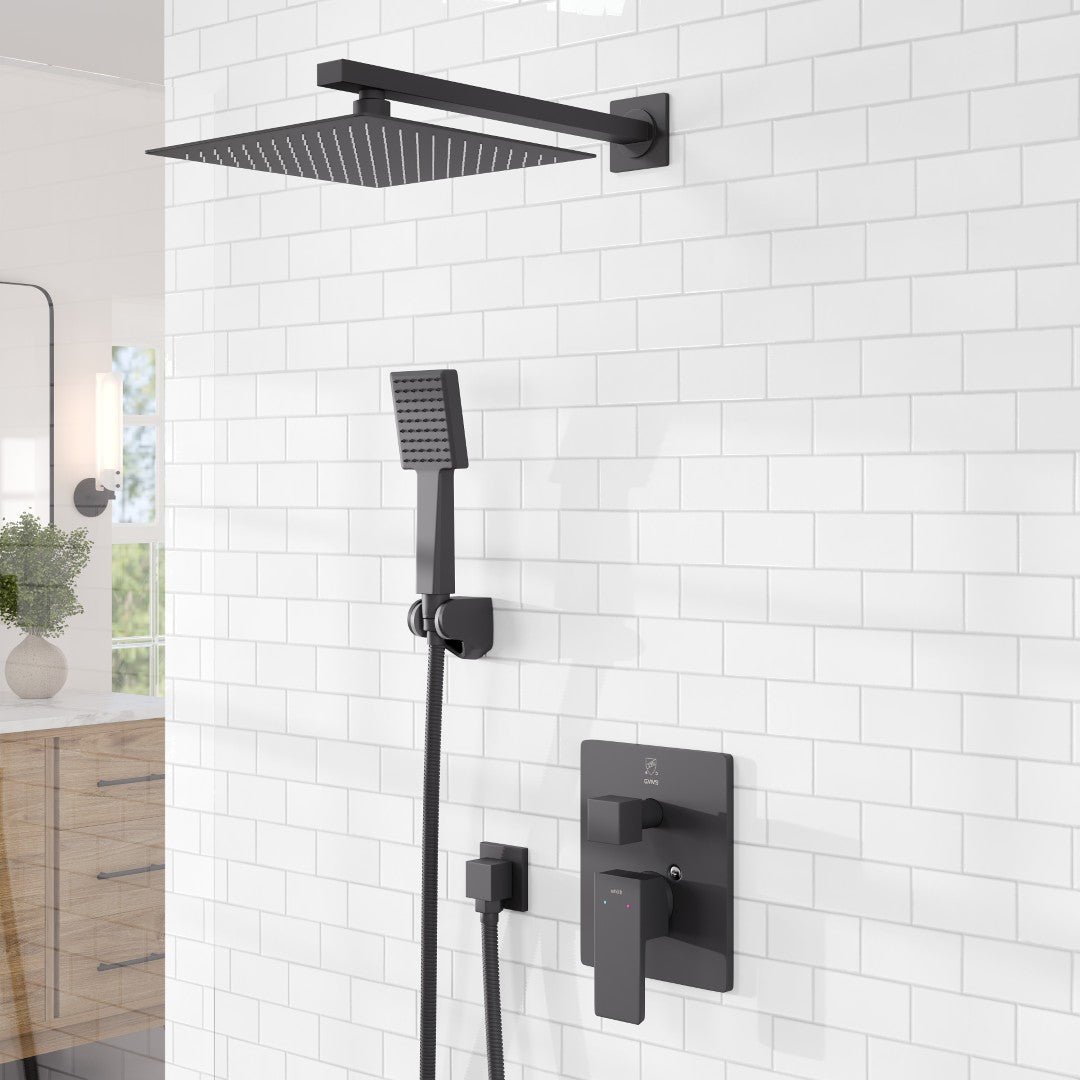 Eviva Edge Shower System with Slide Bar Hand-Shower and Thermostatic Valve in Matte Black