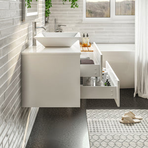 Wave 30 in. White Wall Mount Single Sink Bath Vanity with White Quartz Top and Vessel Porcelain Sink