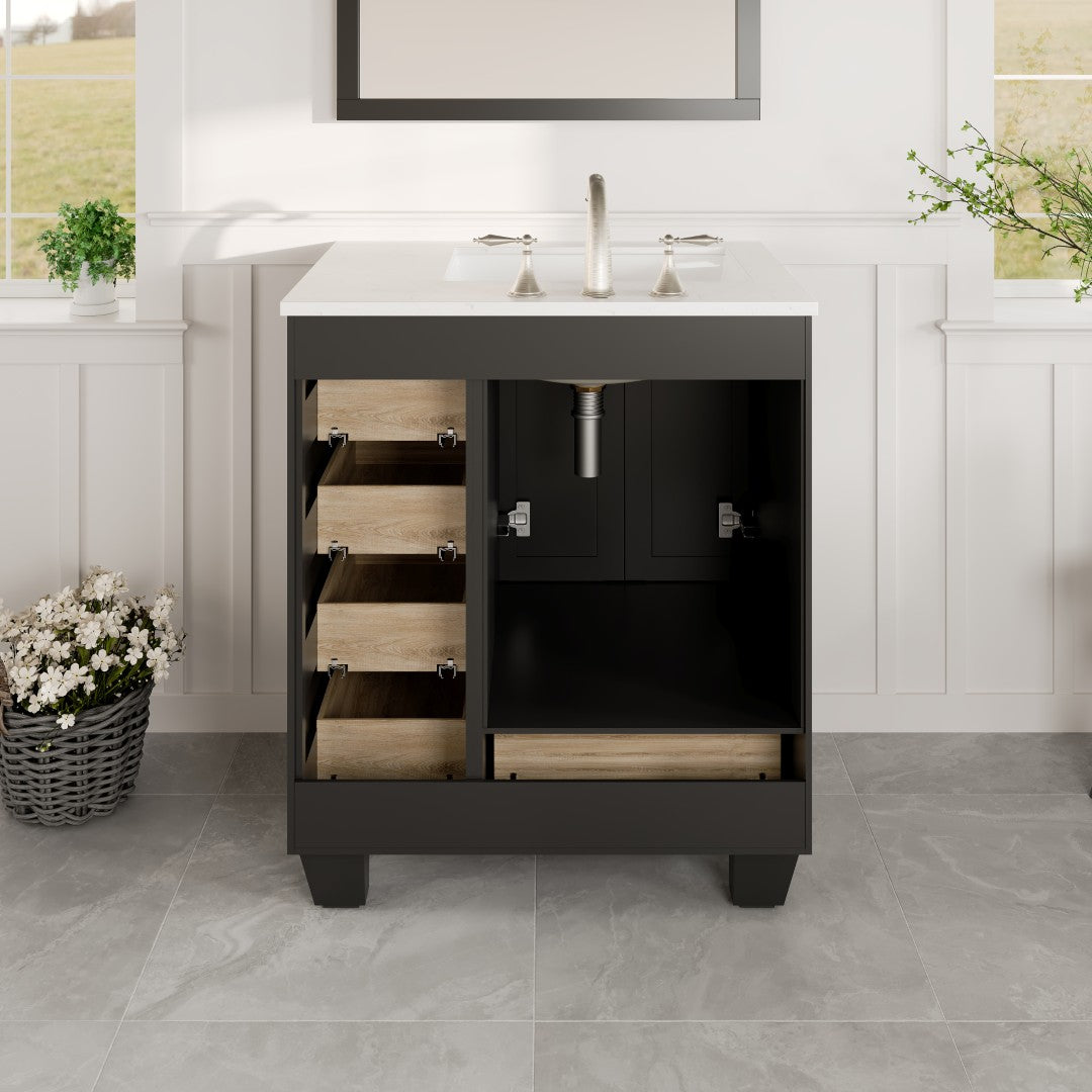 Acclaim 28 in. Espresso Single Sink Bath Vanity with Carrara Quartz Top and Undermount Porcelain Sink